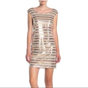 Marina Metallic Sequin Stripe Shift Dress Size XL